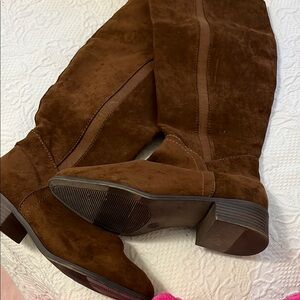 Brown Suede Knee-High Boots